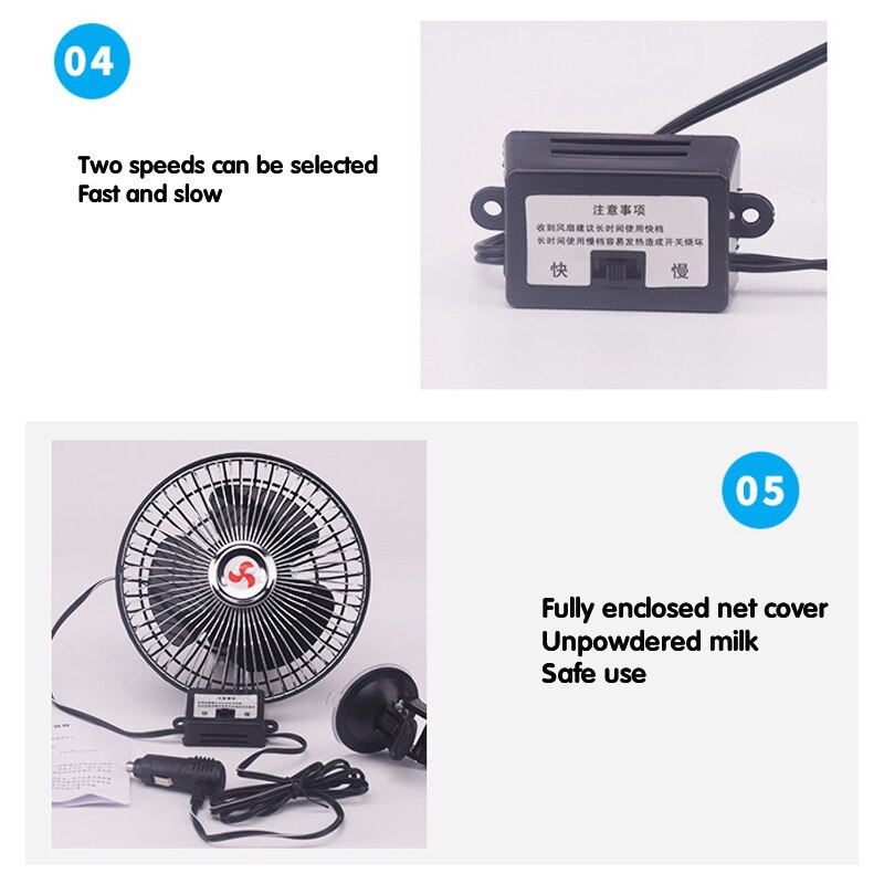 Auto Ventilator 8-Inch - 12V Draagbare Clip-on Draaibaar - Mini Airconditioner