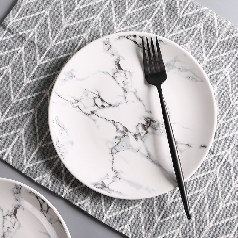 4 pcs set 6 or 8 or 10 inch Marble dinner plates ceramic tableware dinner set marble dinnerware