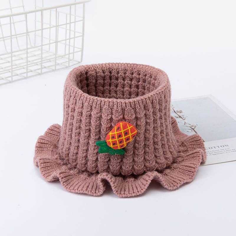 Autumn Winter Children's Woolen Scarf Pure Color Knitted Thick Collar Cute Fruit Boys Girls Baby Wild Warm Scarf C63: Leather Pink