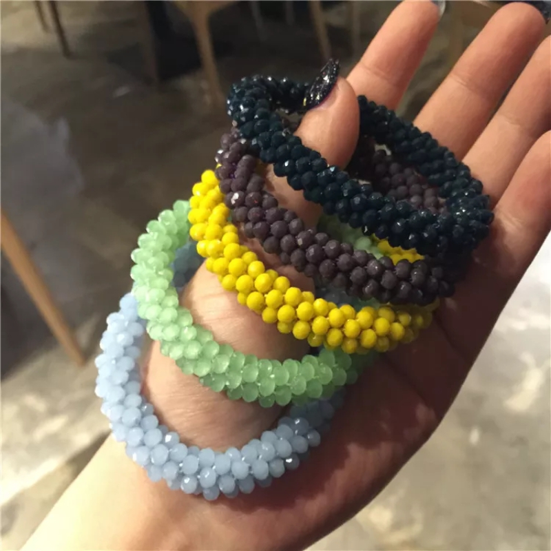 Pulseras y brazaletes elásticos bohemios para mujer, pulseras de cuentas de cristal bohemias elásticas Vintage para mujer, joyería de