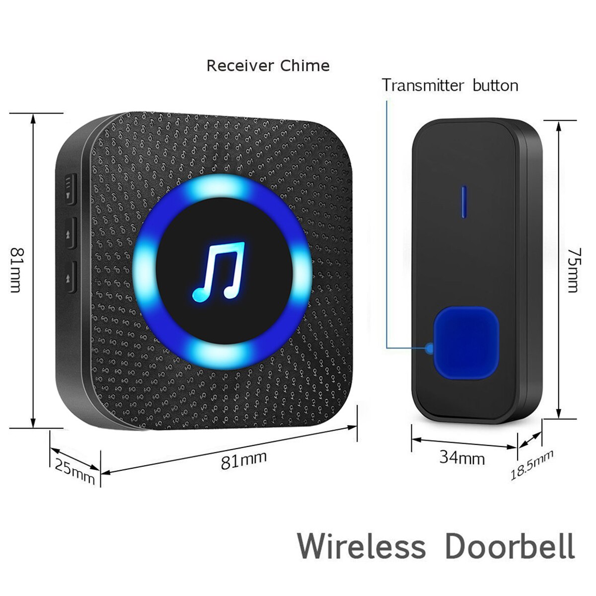 55 Ring Tones Wall Mounted 110DB Wireless Door Bell Waterproof 300M Remote Receiver Transmitter 5 Volume Home Smart Doorbell