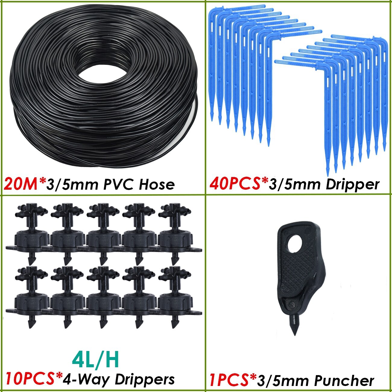 Kesla dryppvanning 4- -veis 3/5mm drypppil 2-- veis sender vanningssystem blomsterhage plen drivhus 10/20 sett: Gul