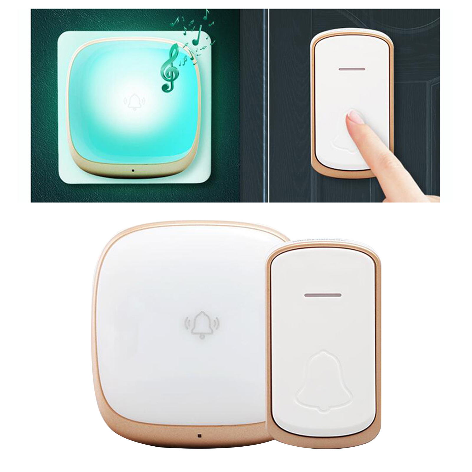 Wireless Door Bell Waterproof Door Chime Kit 5 Volume Levels LED Flash 1 Push Button &amp; 1 Receiver for Home Babies elderly White