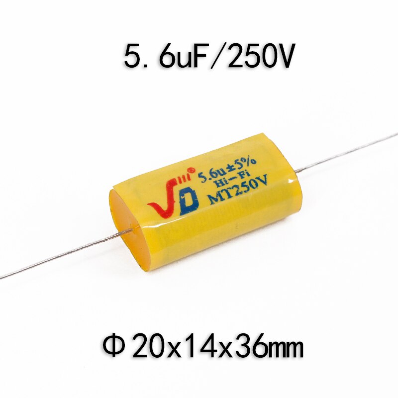 Divisor de frecuencia de altavoz, circuito de filtro cruzado, condensador de polipropileno sin polaridad, 1,0 uF-5,6 uF, 250V, 2 uds.: 5.6uF