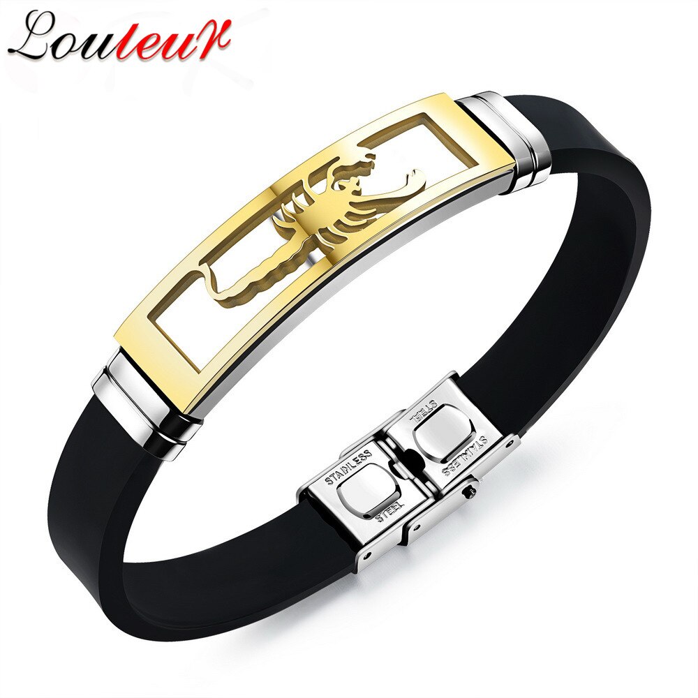 Louleur in Acciaio Inox Scorpione Zodiaco Braccialetto Degli Uomini Regolabile della Gomma di silicone braccialetto Braccialetti Degli Uomini Dei Monili Pulseras
