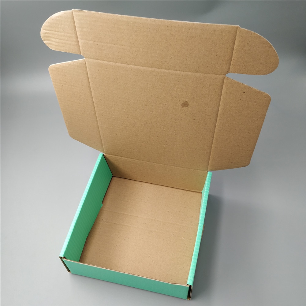 15*15*5cm 10pcs green recycled corrugated box flat square corrugated boxes for postal green packing boxes