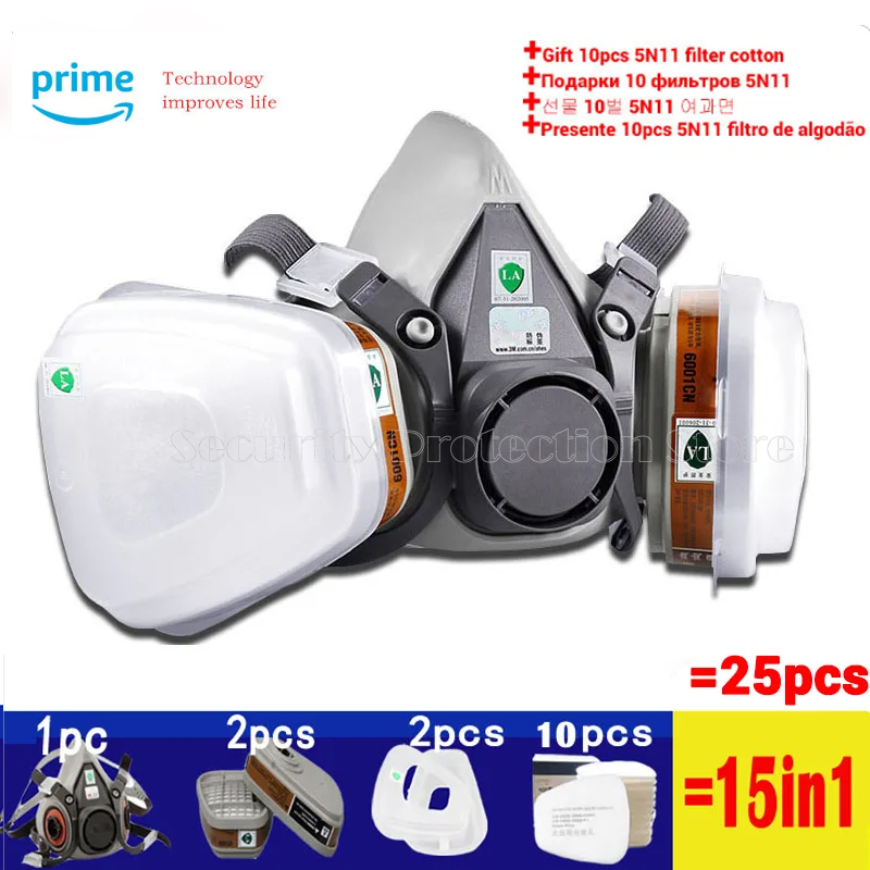 17in1 6200 Gasmasker Chemisch Beademingsapparaat Beschermend Half Gezichtsmasker Industriële Verf Spray Anti Organische Damp 6001/2097 Filter: Blauw