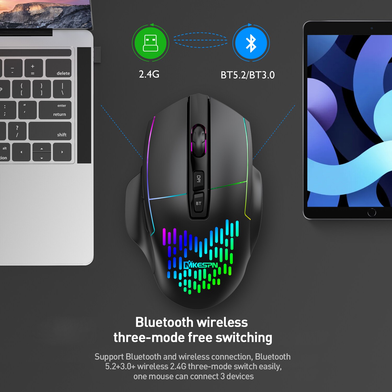 Wireless Gaming Mouse Three mode 2.4G Bluetooth Wire Gamer Mouse For PC Laptop 1600DPI Esport Optical Mice 7 Button RGB Backlit