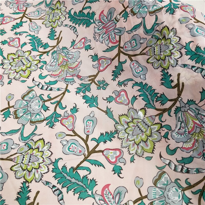Vestido étnico de gasa costura Cosplay tela caída de gasa Paisley flor impreso transpirable falda camisa tela: 3 Pink