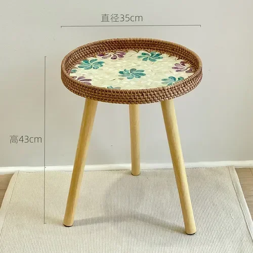 Mesa con bandeja redonda portátil, de ventanal japonés, mesa auxiliar compacta, solución de almacenamiento para sala de estar, mesa con bandeja compacta.: Castaño