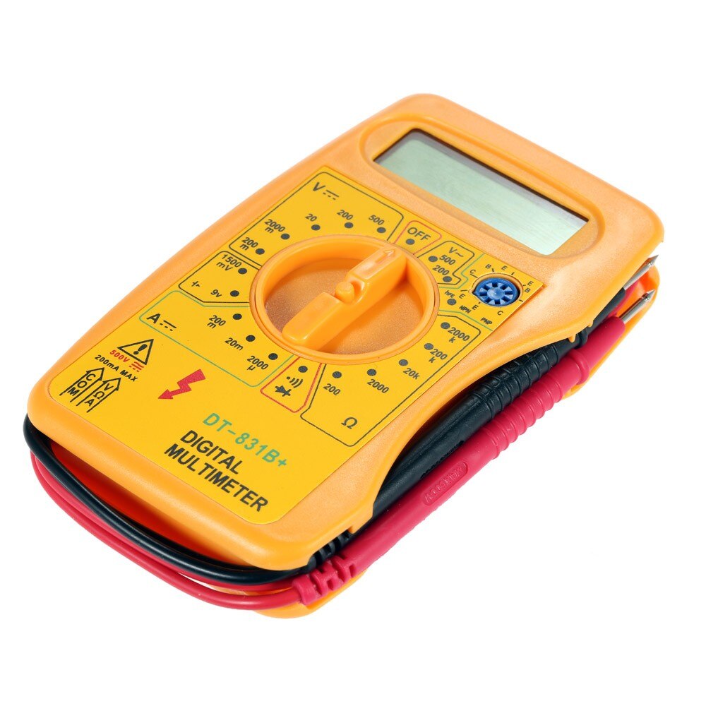 yellow color Digital Multimeter DMM Voltmeter Ammeter Ohmmeter Current Resistance Diode Transistor hFE Tester DT-831B+