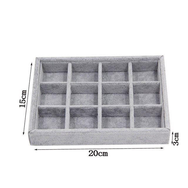 Plateau de rangement de bijoux en velours gris, présentoir de bijoux, organisateur de bagues, boucles d'oreilles, Bracelet, collier, pendentifs, porte-plateau: 12 Grids Tray