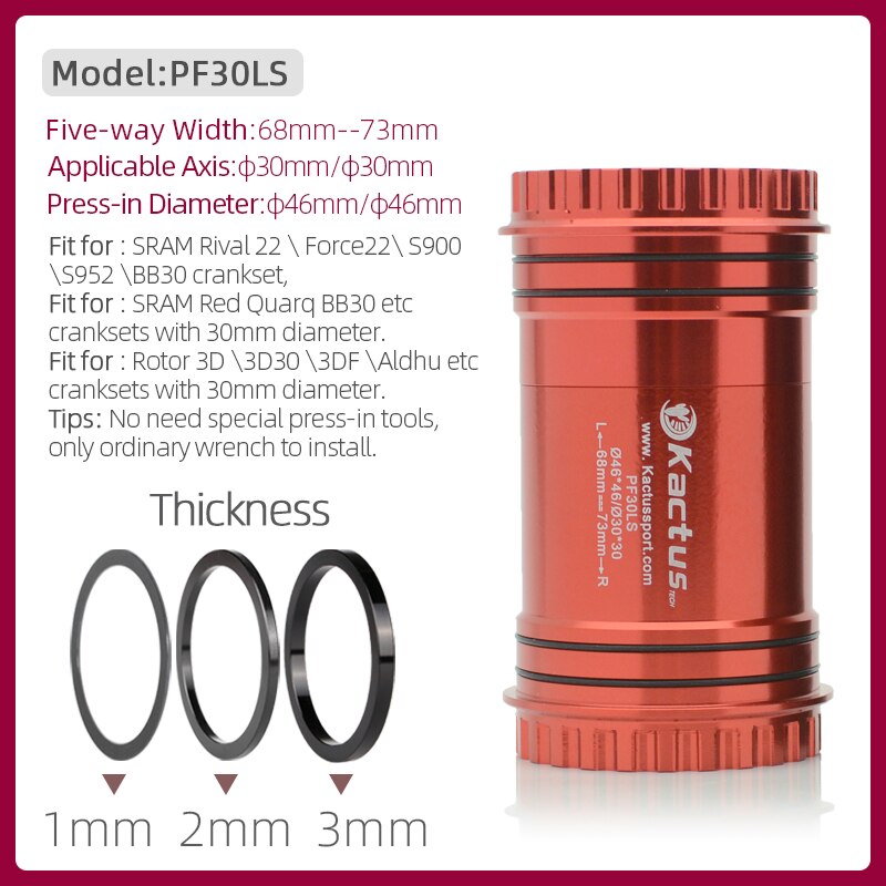 Movimento centrale della bicicletta movimento centrale 30mm albero cuscinetto ceramico parti della bicicletta PF30/PF4130/BB30/BSA30/T47 per bici da strada MTB: PF30LS RED