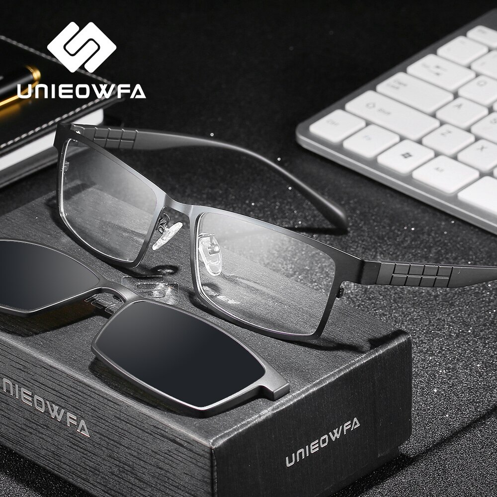 Gafas graduadas magnéticas con Clip para hombre, montura de gafas polarizadas, gafas de óptica para miopía, con imán transparente