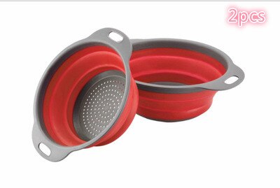 Passoire rétractable pliable en silicone au-dessus de l'évier avec poignée, passoire pliable de cuisine, bols, panier de filtre à eau de vidange: 2 combinaisons rouges