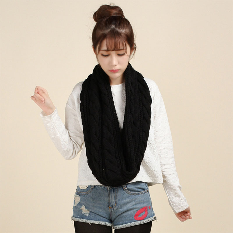 Twist bufanda tejida de mujer de cuello bufandas mezcla de lana Snud para las mujeres de punto de invierno grueso bufanda larga