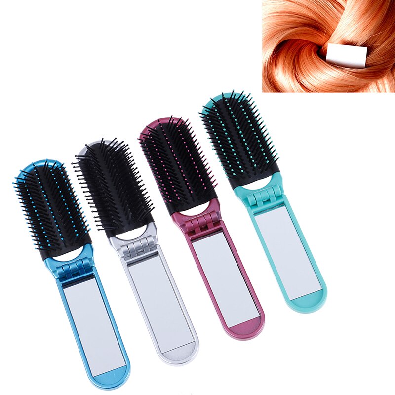 Brosse à cheveux pliante avec miroir poche compacte taille voyage voiture sac à main sac