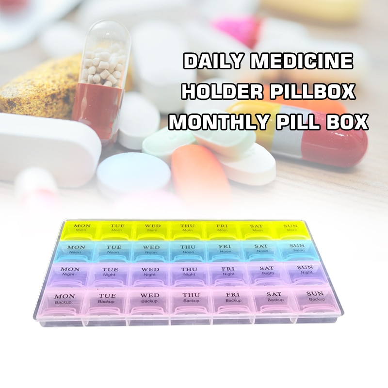 28 -dages firkanter daglig medicinæske holder pilleæske månedlig arrangør dispenser medicin opbevaringsbeholder