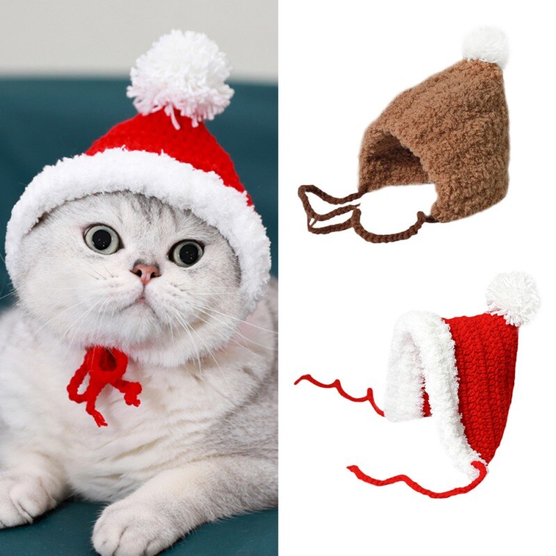 Hand-Gebreide Kerst Hoed Voor Hond Kat Cap Winter Warm Pluche Gebreide Leuke Beanie Kerst Cap