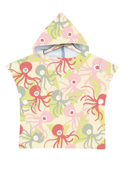 Children Microfiber Beach Cloak Towel Kids Octopus Pattern Cartoon Hooded Bath Towel For Baby Poncho Towel Swim Changing Robe