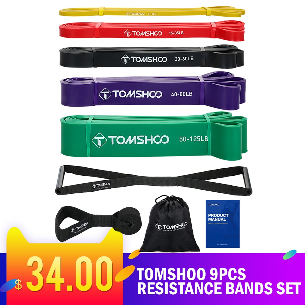 Tomshoo 9 stk modstandsbånd sæt bandas elastikker fitness træningsbånd modstandsbånd fitnessudstyr bandas de resistencia