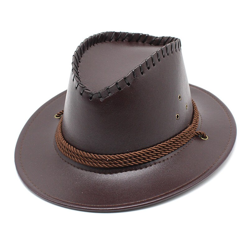 Men Cowboy Hat Western Style Cap For Male Artificial Leather Jazz Glossy Cool Boy Outdoor 56-58cm NZ0032: Auburn