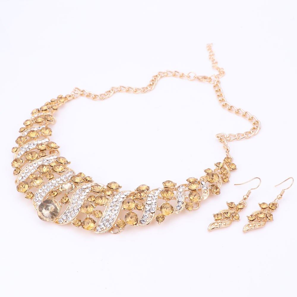 Mode Vrouwen Bruiloft Kettingen Sets Vintage Kraag Rhinestone Crystal Choker Kettingen Etnische Maxi Sieraden Sets: Gold