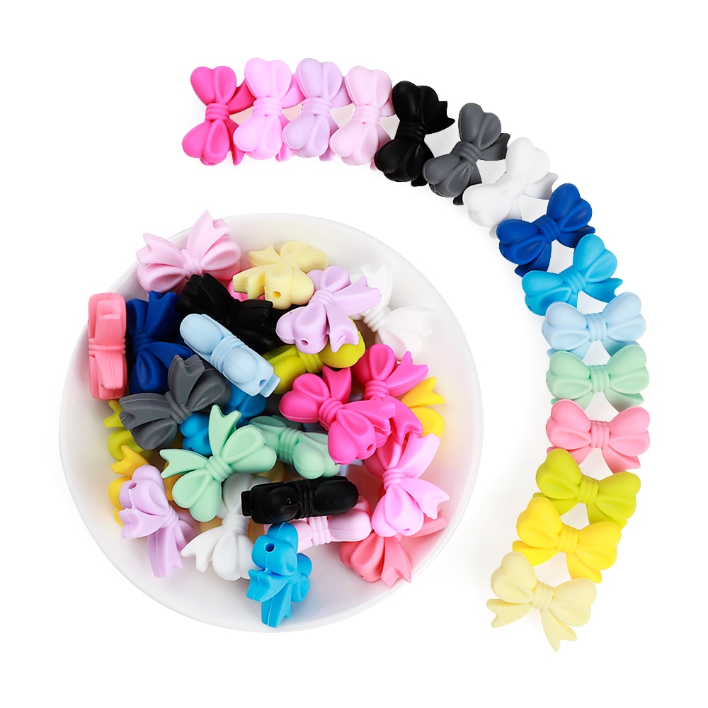 *20 st tecknade silikonpärlor bpa gratis fluga barnmatskvalitet tandningshalsband diy bowknot tuggbar barnbarns tandning