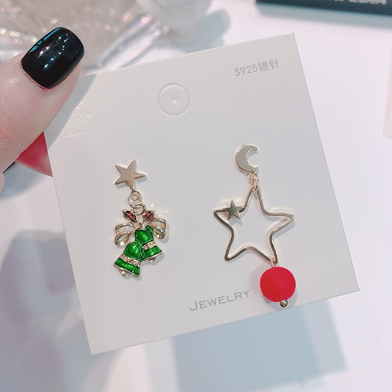 2021 novo criativo brincos de natal assimetria cristal natal elk floco de neve árvore estrela brincos pendientes jóias para meninas femininas: 3