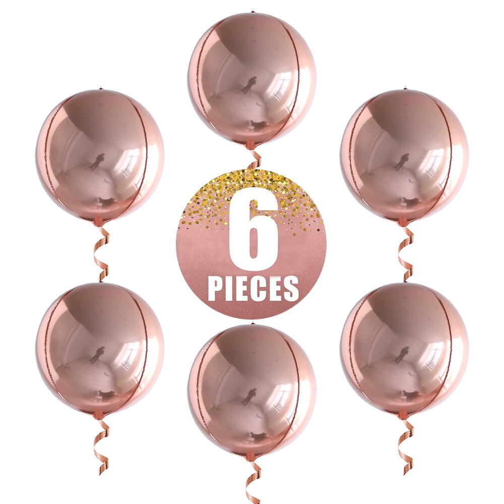 6pcs 22 Inchs Rose Gold Big 4D Balloons 360 Degree Round Metallic Rose Gold Balloons Birthday Baby Shower Wedding Decorations