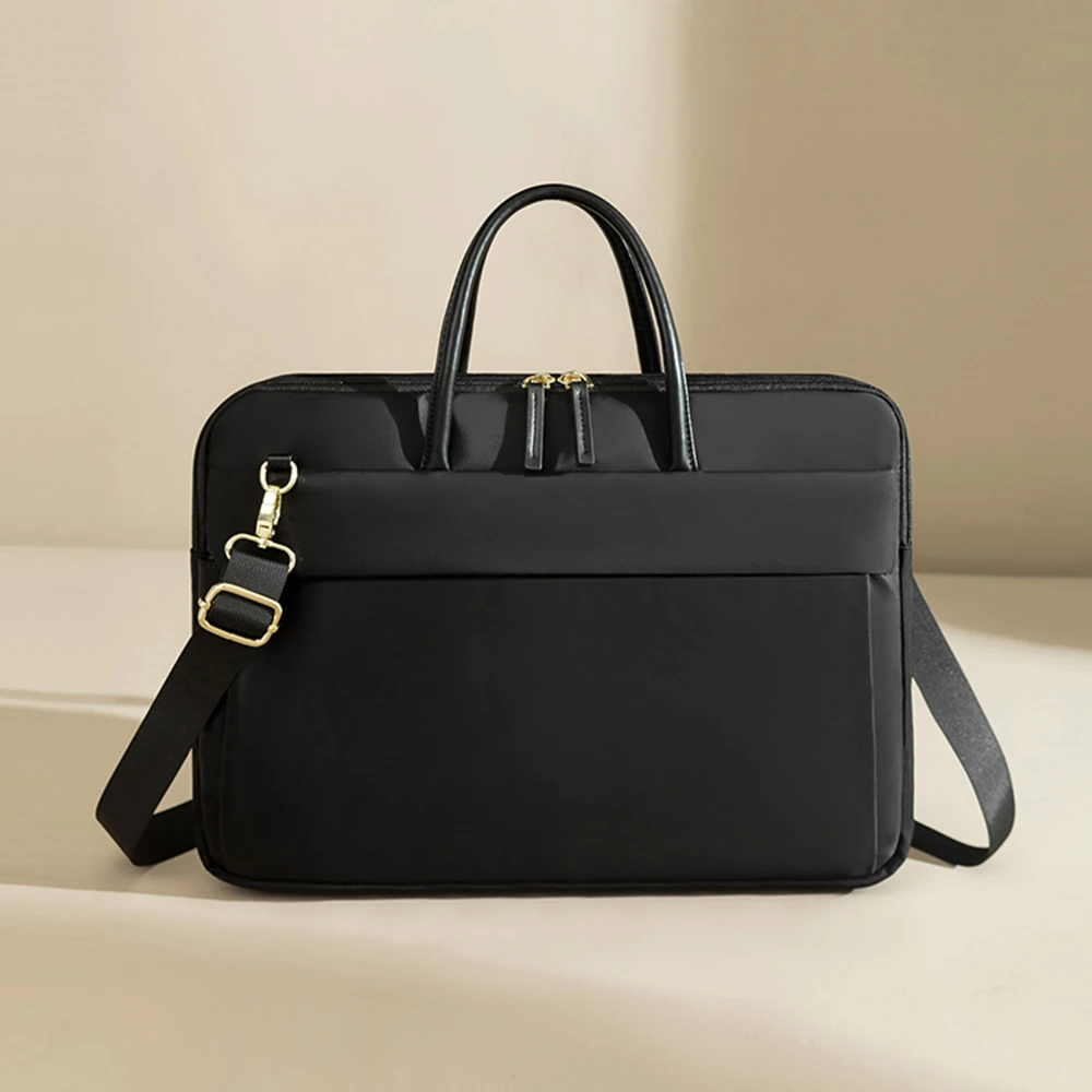 Bolso para ordenador portátil de 16 pulgadas para mujer, bolso para ir al trabajo informal y de 2025, maletín de negocios de color sólido: 13 pulgadas / Negro