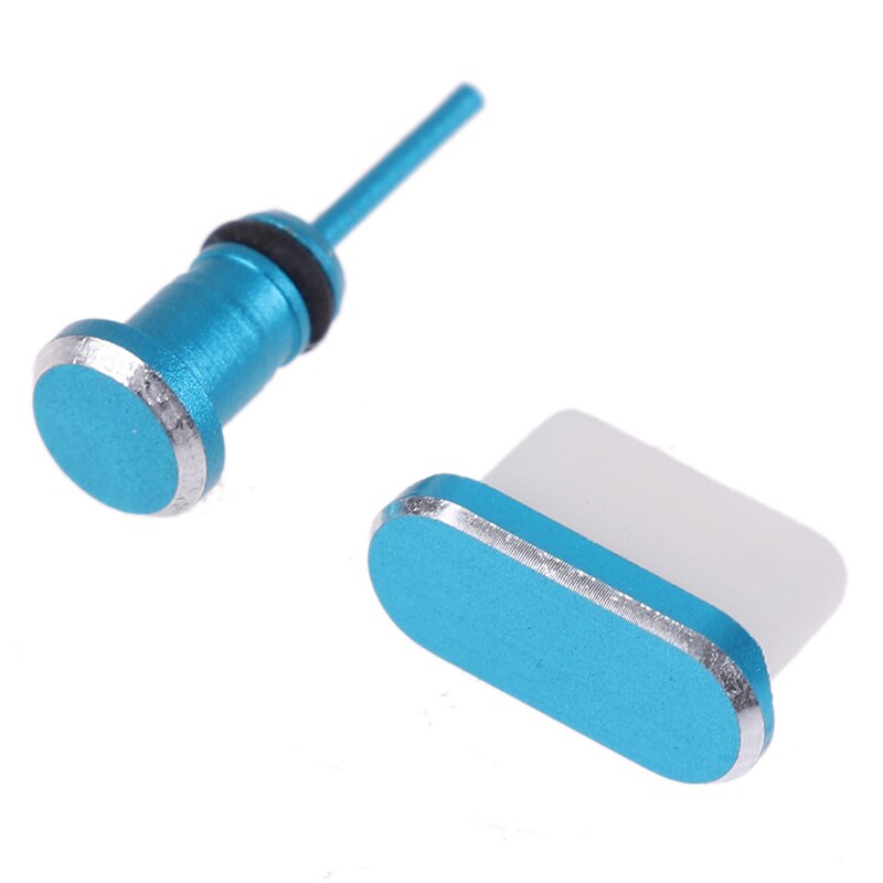 1Pc Kleurrijke Metal Anti Dust Pluggen Type-C Opladen Gaten 3.5Mm Hoofdtelefoon Jack Siliconen Port Bescherming Stof plug Voor Smartphone: Blue