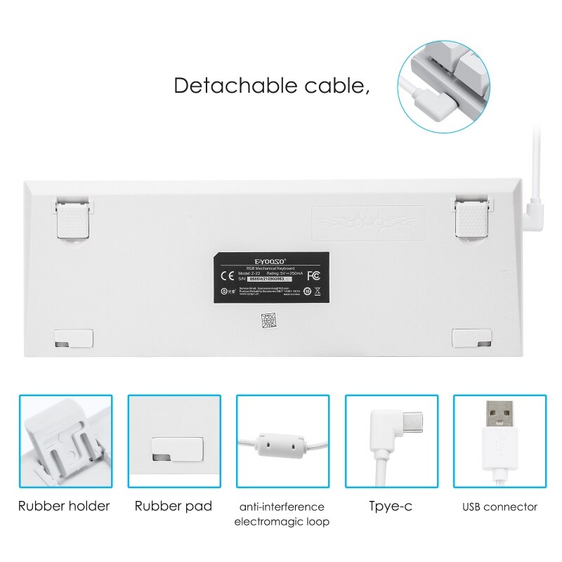 Z-22 Type-C 63 Keys Mechanical Keyboard USB RGB Backlit Axis Gaming Mechanical Keyboard Optical Switches Swappable