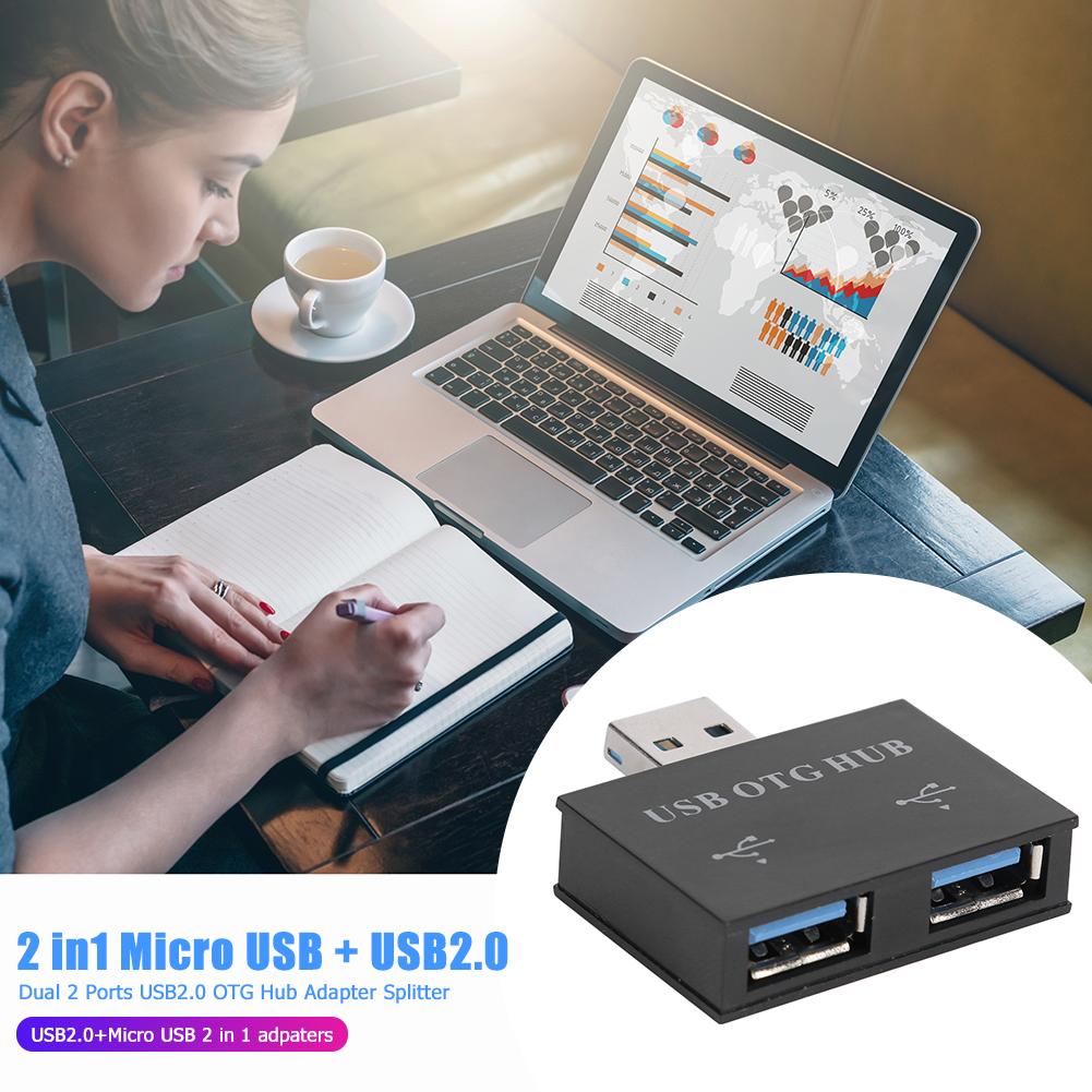 2 in1 usb 2.0+ micro usb  to 2 xusb 2.0 hub usb otg adapter converter voor smartphone pc muis toetsenbord usb flash drive