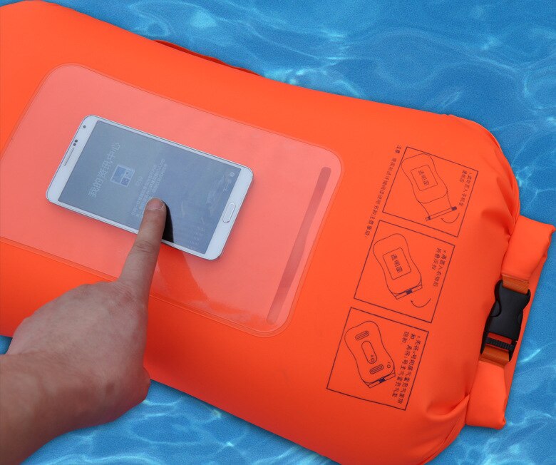 Multifunctionele Dubbele Air Emmer veilig zwemmen ballon Opslag Zwemmen Drift Tas met waterdichte mobiele telefoon pocket (Oranje)