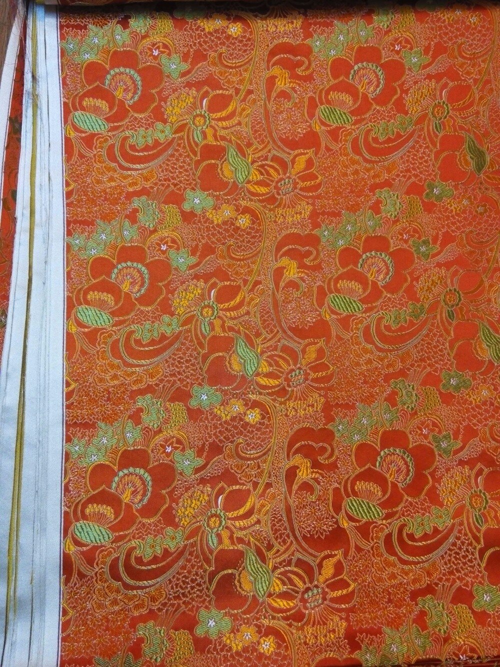 chinese silk brocade woven damask fabric cheongsam Cushion orange back with green and yellow Grapes flower