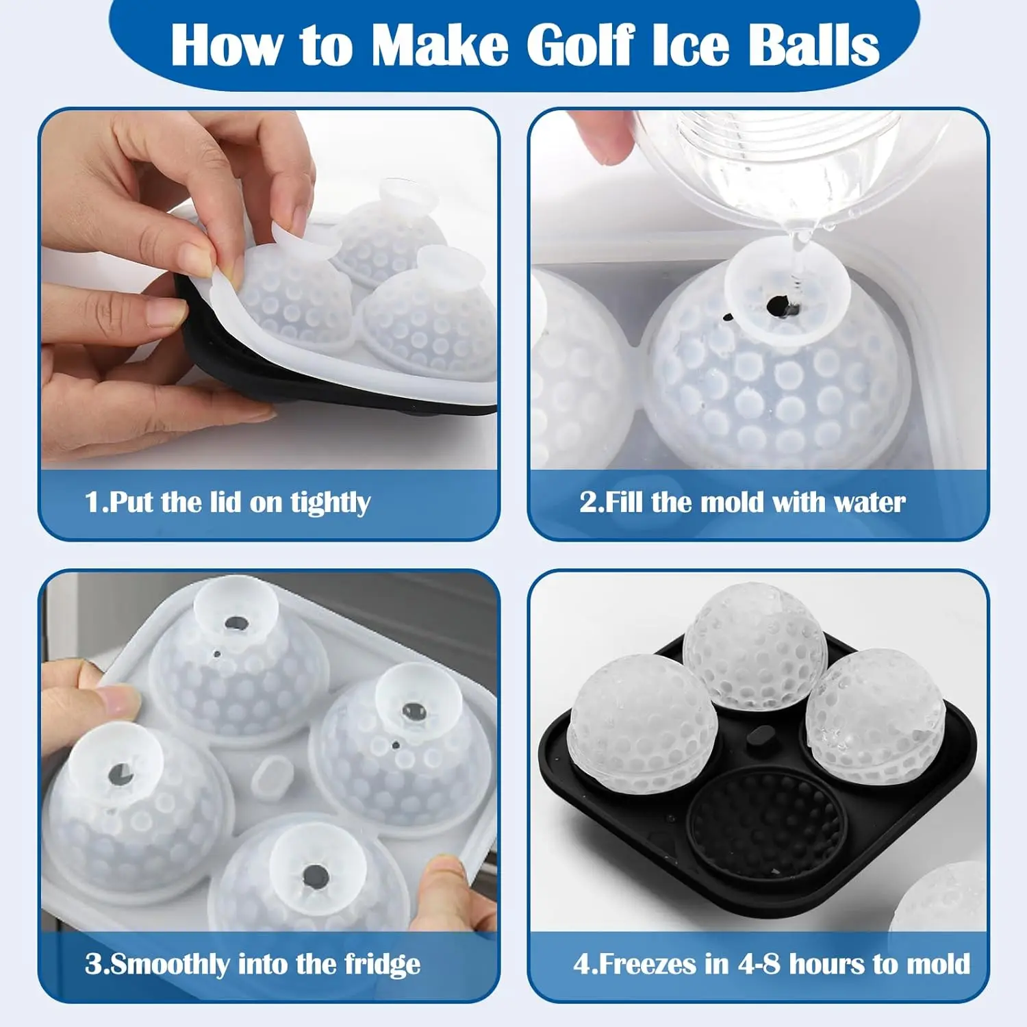 1/3/5PCS Ice Cube Mold 3D Golf Ice Puck Hockey Tray Mold Whiskey Silicone Ice Box Silicone Ice Tray Ice Hockey with Funnel