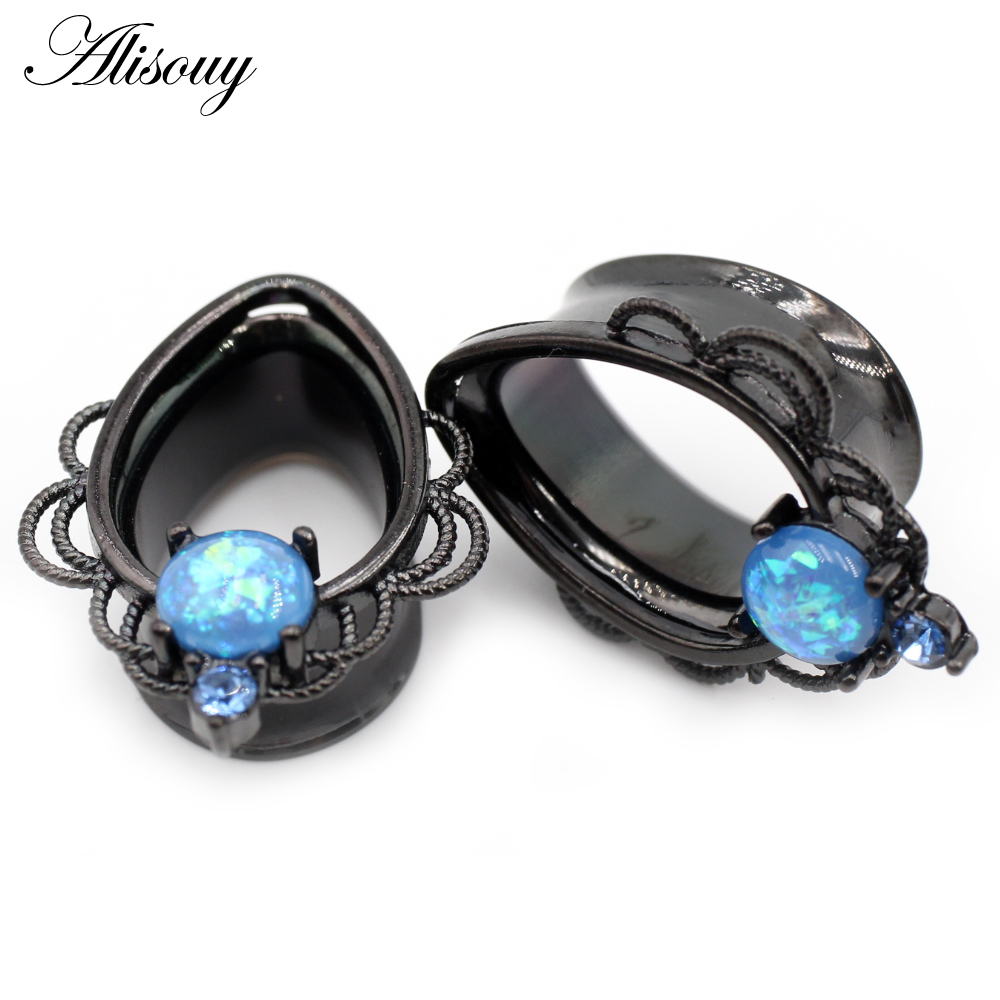 Alisouy 2PC Ear Piercing Plugs Tunnels Expanders Body Jewelry Gauges Studs Stretcher Earrings Jewelry 0G 00G: black / SILVER PLATED