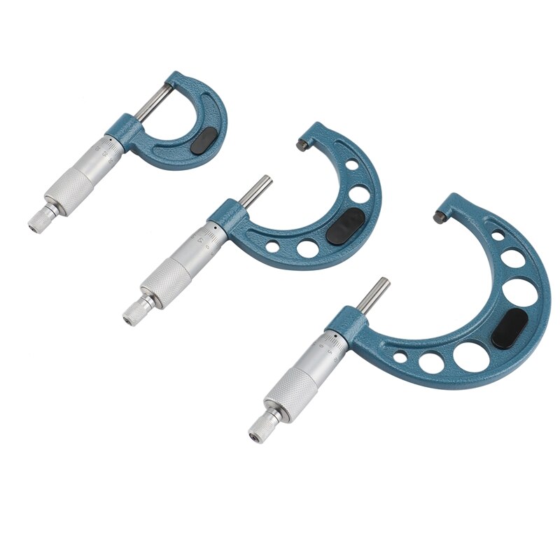 3Pcs Micrometer Set Lager Staal Hoge Nauwkeurigheid Buiten Diameter Wrench Meting Tool 0 -75Mm Meting Tool