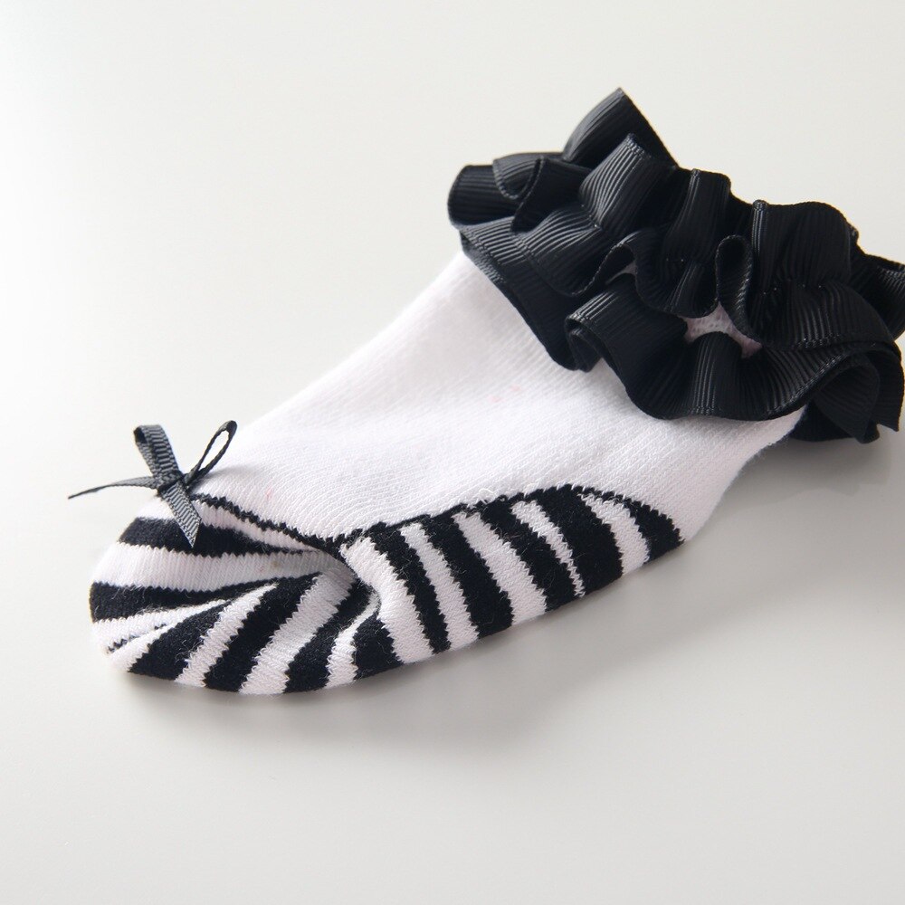 Autumn Socks Stripes Black White Lace Bow Girl Striped Casual Soft Unisex Baby Gilrl Socks Infant School Sport Baby Girl Clothes