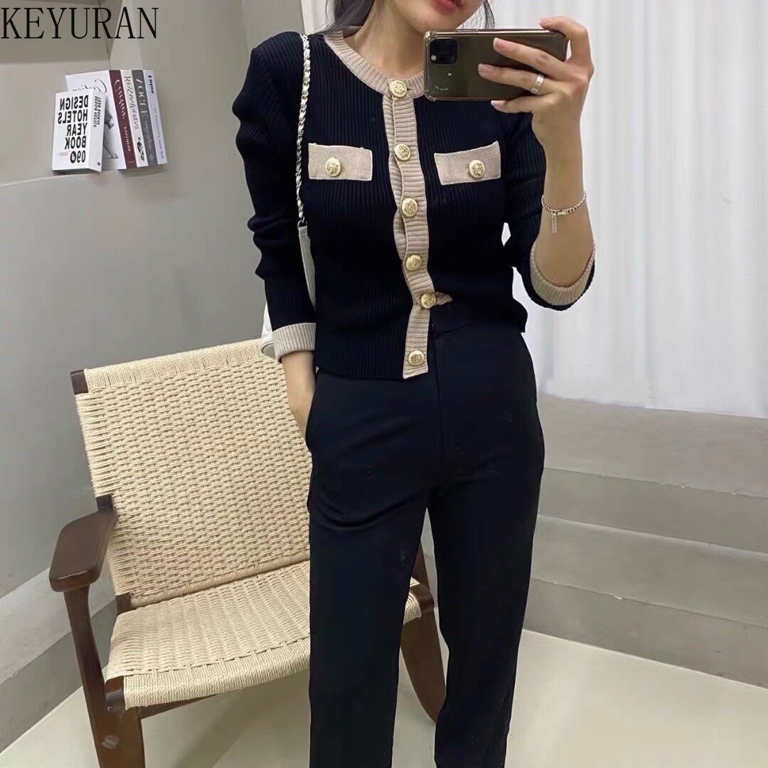 Korean Chic Women Cardigan Sweater Spring Long Sleeve Short Coat Casual Single Breasted Slim Knitted Crop Top Ladies