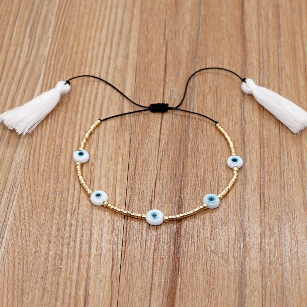gehen2Boho Bösen blick Armbinde Winzigen Perlen Quaste Armbänder für Frauen Boho Schmuck Miyuki Perlen Schnur Freundschaft Pulseras Mujer Moda: MI-B220045C