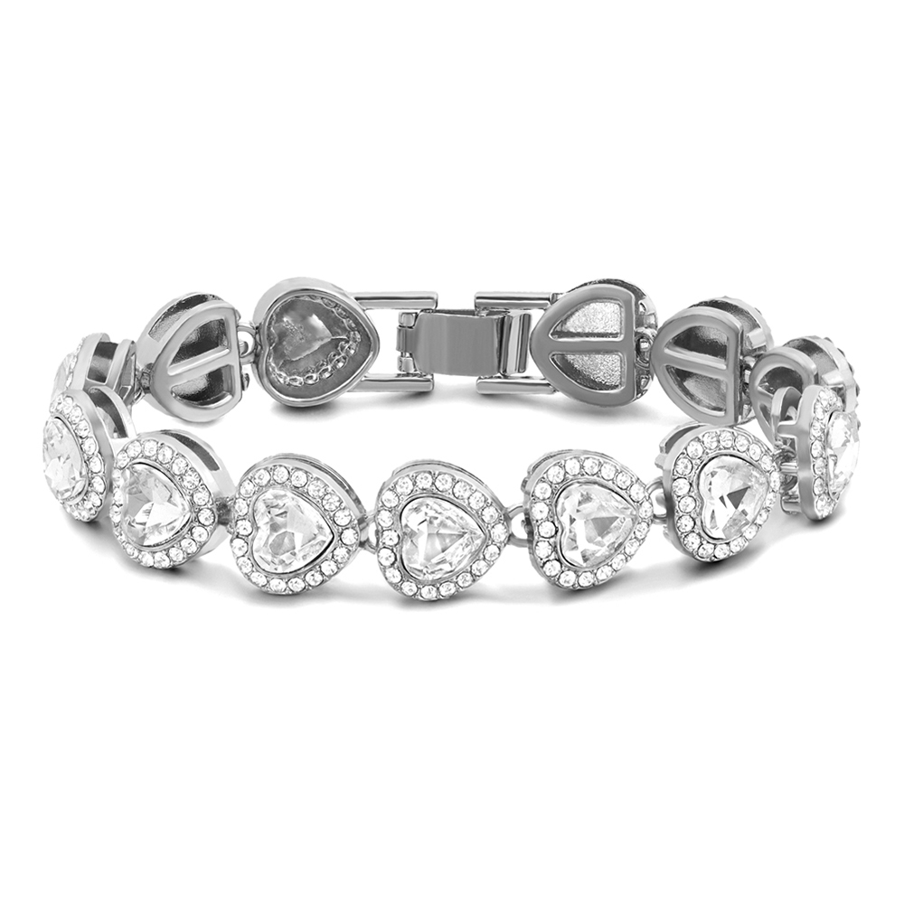 Cadena de tenis con corazón de cristal helado, pulsera de cadena de eslabones cubanos de Miami para mujeres y hombres, pulseras de cadenas gruesas de hip hop, joyería