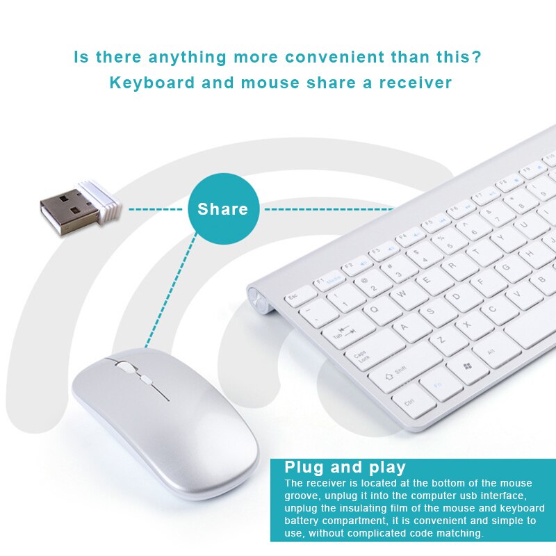 Clavier et souris sans fil 2.4G, rechargeables, étanches, pour ordinateur Apple PC