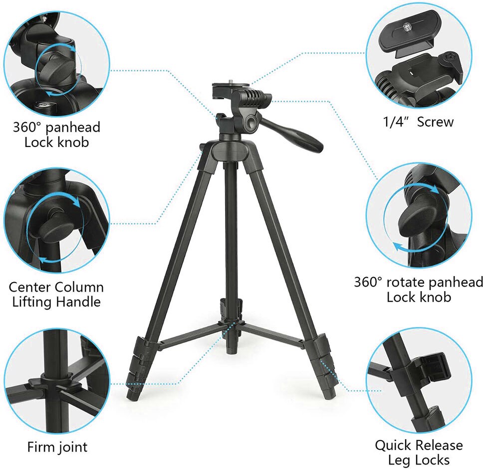 Tripod for Phone Lightweight Smartphone Camera Tripods with Phone Holder Bluetooth Photography Tripod for Canon Sony DSLR