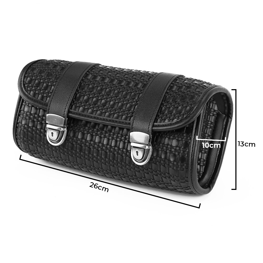 Motorcycle Tool Bag Universal Storage Bag Retro Leather Handlebar Saddle Barrel Pouch Motocross Saddlebag Side Bag Waterproof