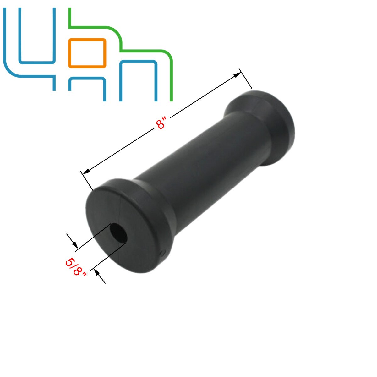 NEGRO GOMA carrete barco remolque 5/8 "agujero tamaño, longitud 8 pulgadas