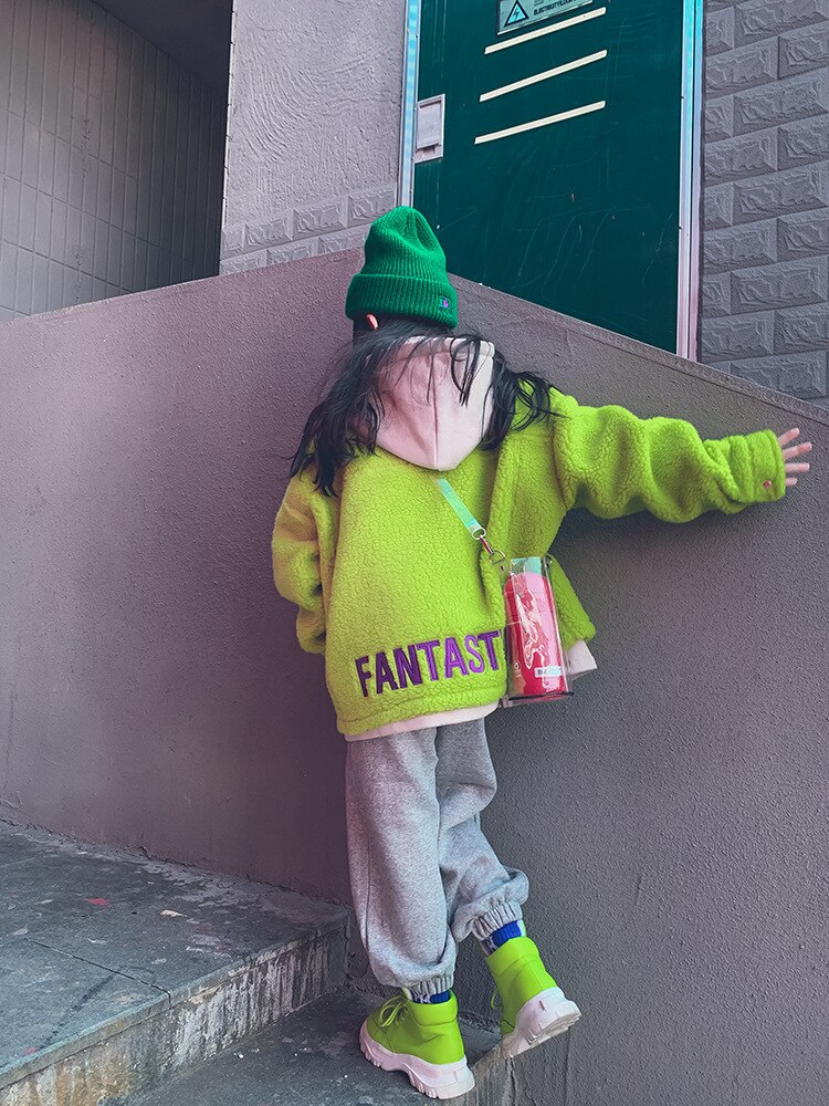 Ragazze addensare cappotto invernale felpa con cappuccio giacche calde colore verde moda Oversize Streetwear capispalla per bambini 5 6 8 10 12 anni