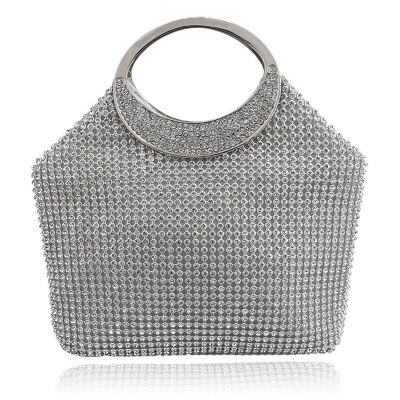 SEKUSA Full Rhinestones Evening Bag Day Clutch Crystal Chain Soft Chain Shoulder Messenger Wedding Purse Bag For Wedding Party: YM1039Silver