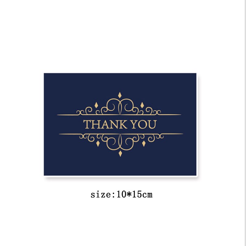 1pack Bronzing dark blue Thank You business card thank you half-fold card white envelope 15*10CM flower shop message: H